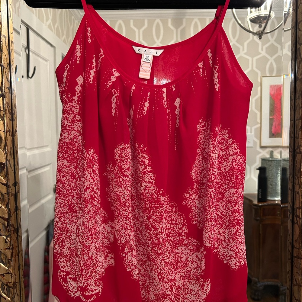 CAbi Red and White Camisole Top Size Medium